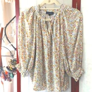 Cynthia Rowley Floral Ruffle V Cut Tie Boho Blouse Top Sz S